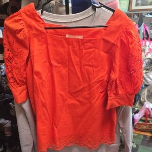 Philosophy Orange Puff Sleeve Ruffled Blouse
